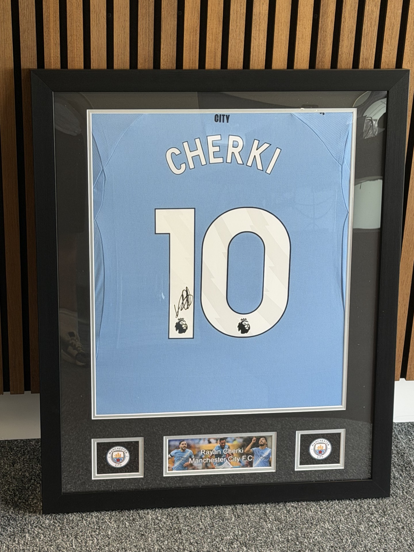 Rayan Cherki — Framed & Signed Manchester City Shirt